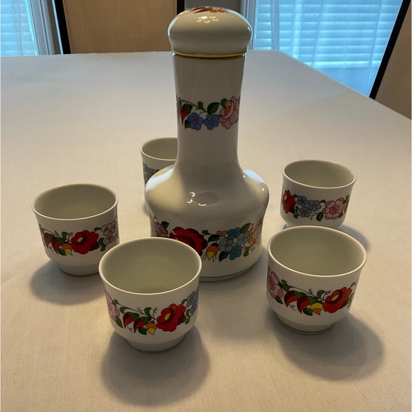 Hungarian hand painted liquor set.